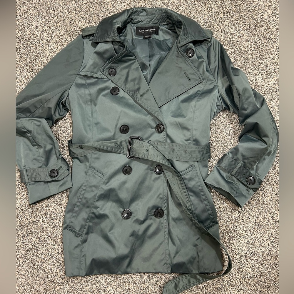 Liz Claiborne Women's Grayish Green Trench Coat size M